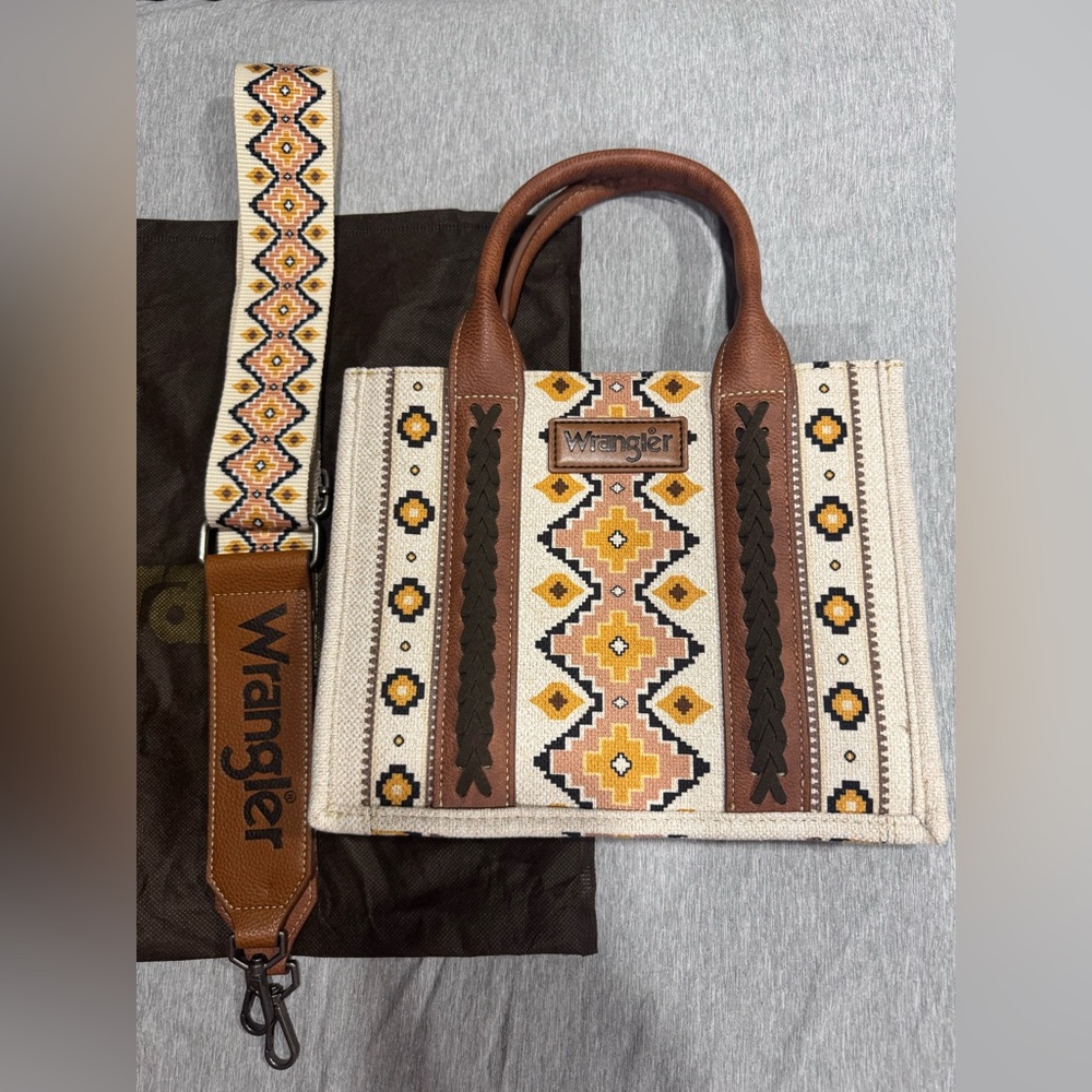Wrangler Women's Tote Bag with Geometric Design - Brown and Cream